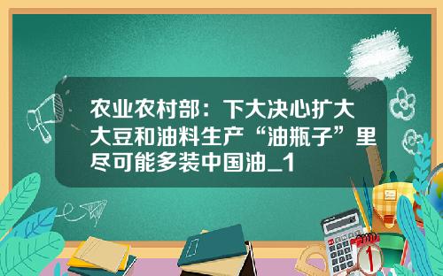 农业农村部：下大决心扩大大豆和油料生产“油瓶子”里尽可能多装中国油_1