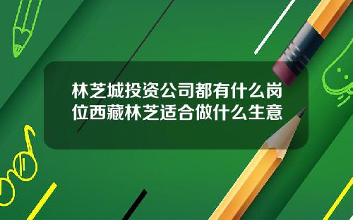 林芝城投资公司都有什么岗位西藏林芝适合做什么生意