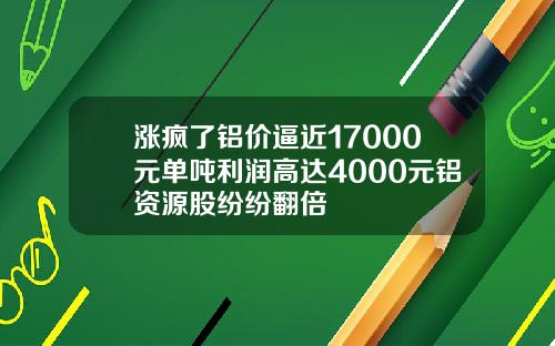 涨疯了铝价逼近17000元单吨利润高达4000元铝资源股纷纷翻倍