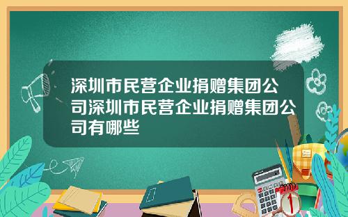 深圳市民营企业捐赠集团公司深圳市民营企业捐赠集团公司有哪些