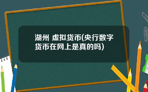 湖州 虚拟货币(央行数字货币在网上是真的吗)