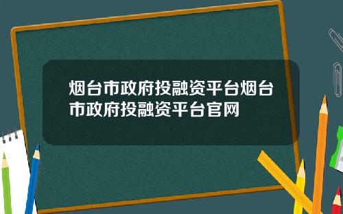 烟台市政府投融资平台烟台市政府投融资平台官网