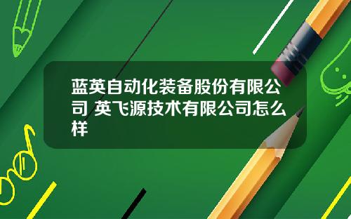 蓝英自动化装备股份有限公司 英飞源技术有限公司怎么样