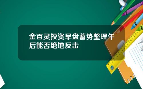 金百灵投资早盘蓄势整理午后能否绝地反击